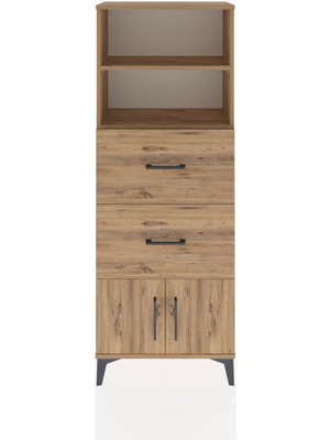 Arges Dolap 2 Raflı 2 Çekmeceli 2 Kapaklı 60X30X163 Çam-Çam