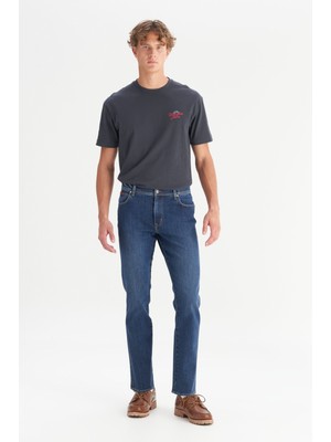 Texas Slim Fit Dar Kesim Normal Bel Dar Paça Koyu Mavi Pamuklu Esnek Jean Denim Pantolon