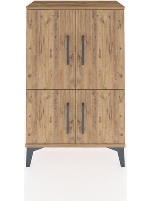 Arges Komodin 2 Raflı 4 Kapaklı 60X30X96 Çam-Çam