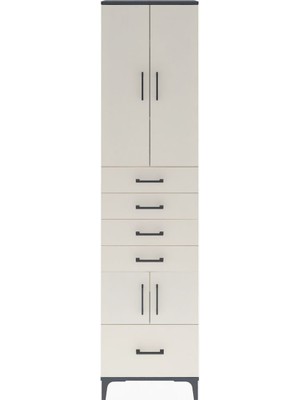 Arges Dolap 4 Raflı 5 Çekmeceli 4 Kapaklı 60X30X243 Antrasit-Aytaşı