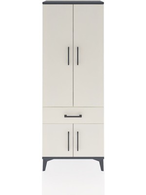 Arges Dolap 3 Raflı Tek Çekmeceli 4 Kapaklı 60X30X163 Antrasit-Aytaşı