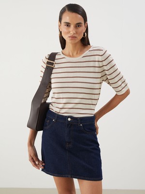 Lc Waikiki Yeni Sezon Bisiklet Yaka Çizgili Kadın Triko Kazak