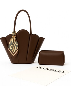 Lüks Tasarım Scallop Omuz & El Çantası Seti (Cüzdan Fular Hediyeli)