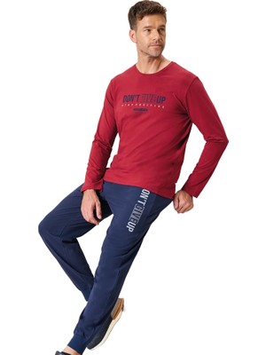 Over Sleep 2198 Erkek Kışlık Eşli Süprem (Pamuk) Yuvarlak Yaka Pijama Takım