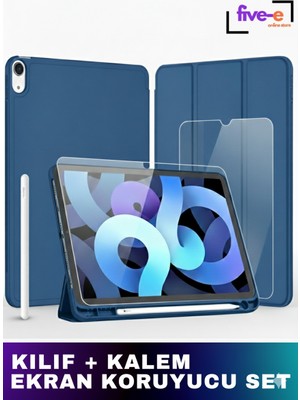 Apple iPad Air 11 Inc M2 (2024) Kılıf Ekran Koruyucu ve Stylus Kalemli 3'ü 1 Arada Full Gear Set A2902 A2903 A2904