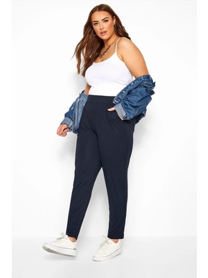 Büyük Beden Cepli Beli Lastikli Likralı Dar Paça Streç Pantolon 103368