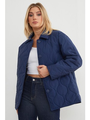 Su Yolu Desenli Oversize Düğmeli Mont