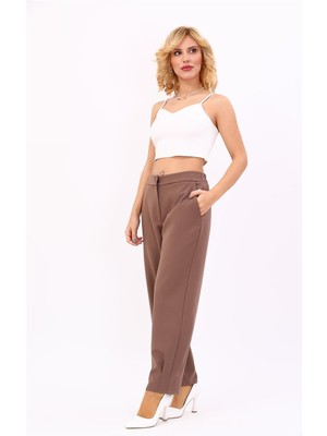 Paçası Pileli Pantolon-Kahve