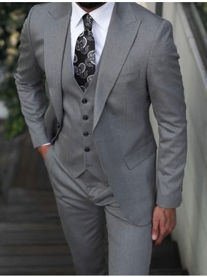 Özel Tasarım Italyan Kesim Blazer Erkek Takım Elbise Gri