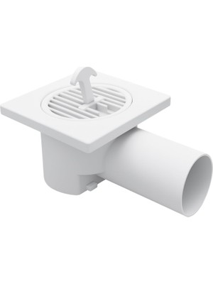 Yerli Üretim Plastik Yer Sifonu, Kare Izgara, Beyaz, Abs Plastik, 10X10 Cm, 50 mm Yandan Çıkışlı, Banyo Duş Balkon Süzgeci, Sararmaz Özellikli