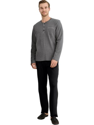 Elitepoint 1625 Erkek O-Yaka Ön Üç Düğmeli Kışlık Büyük Beden Pijama Takım