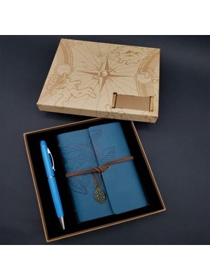 Defter Kalem Mavi Set Dekoratif Hediyelik