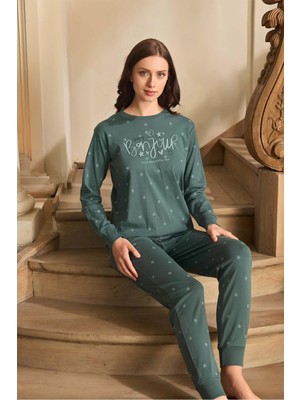 Aydoğan Kadın Lavin Ribana Manşetli Viridian Koton Pijama Takım 0593