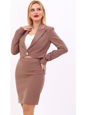 Erkek Yaka Tek Düğmeli Kısa Ceket-Kahve