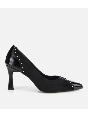 Hotiç Kadın Süet Siyah Taşlı İnce Topuklu Stiletto