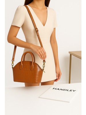 Kadın Parlak Mini Kroko Desen Çapraz Askılı El ve Omuz Çantası