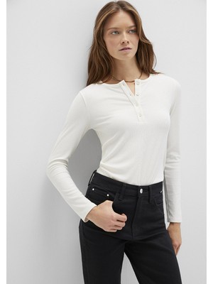 Mavi Uzun Kollu Ekru Basic Tişört 1613621-80194