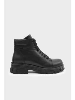 Hakiki Deri Fermuarlı Bağcıklı Kadın Bot