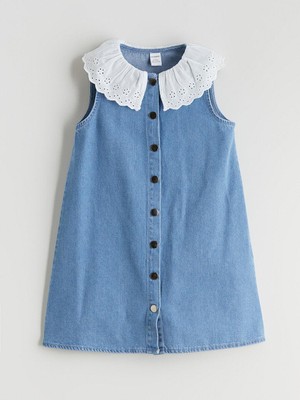Indigo Bebe Yaka Kız Çocuk Jean Elbise  (W5)