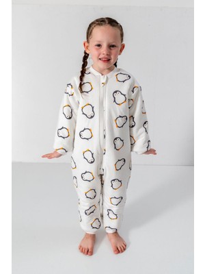 Miniğimin Cicileri Penguen Desenli Fermuarlı Kız Çocuk uyku tulumu - Beyaz