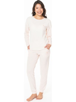 U.s. Polo Assn. 20129 Kadın Pembe Melanj Yuvarlak Yaka Uzun Kollu Pijama Takımı