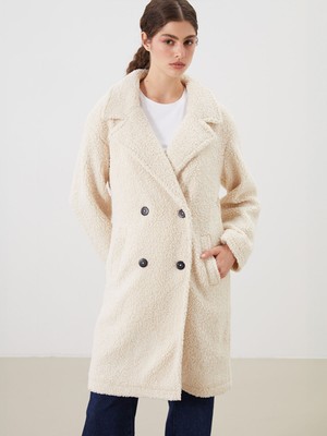 Lc Waikiki Yeni Sezon Kruvaze Yaka Kadın Pelüş Kaban