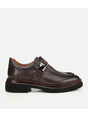 Hotiç Erkek Deri Kahverengi Metal Tokalı Klasik Loafer