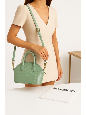 Kadın Parlak Mini Kroko Desen Çapraz Askılı El ve Omuz Çantası