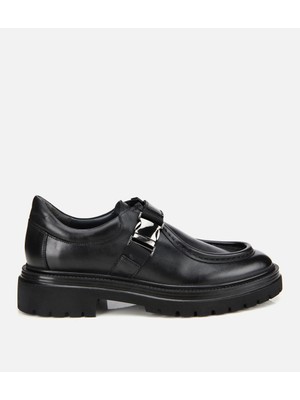 Hotiç Erkek Deri Siyah Metal Tokalı Klasik Loafer