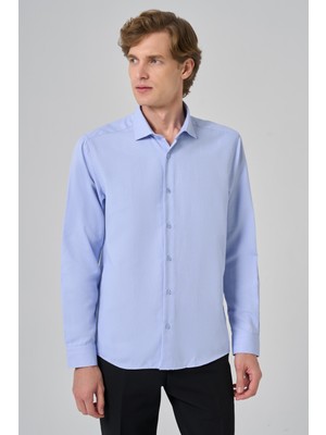  Erkek A. Mavi Slim Fit Italyan Yaka Gömlek