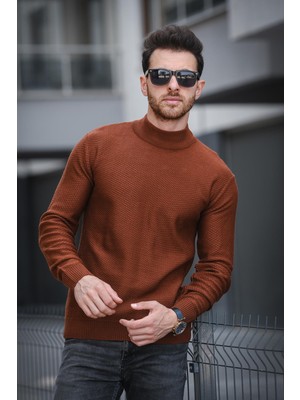 Seka 509 Slim Fit Petek Örgü Erkek Yarım Balıkçı Kazak
