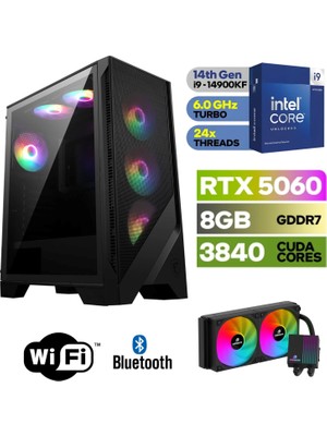 Şafak-Gaming Pc Ddr5-Rtx 5060 8gb -Intel I9 14900KF – 64 GB Ddr5 Ram –  1 Tb M.2 SSD 5000 4000 – 240MM Sıvı Sogutma -Windows 11 Pro