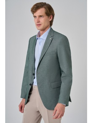  Erkek Yeşil Yünlü Dynamic Fit Rahat Kesim Ceket