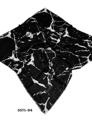 5571 Siyah Beyaz Flamlı Pamuk Eşarp