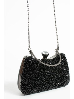 Lüks Özel Gün Düğün Davetiye Nişan Abiye Çanta Taşlı Parlak Kulplu