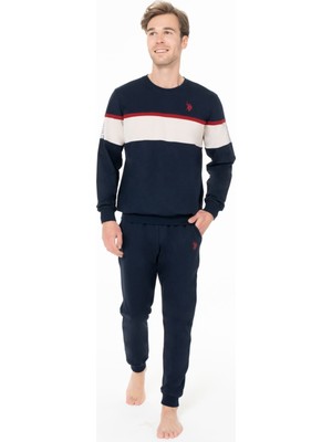 Erkek Bisiklet Yaka Uzun Kollu Pijama Takımı S26936 Bantlı Paça Rahat Kumaş Cepli