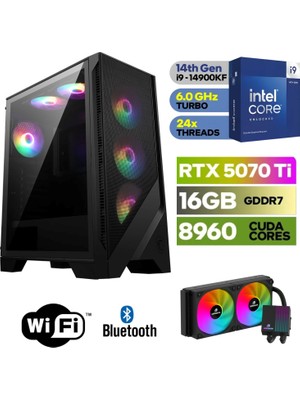 Şafak-Gaming Pc Ddr5-Rtx 5070Tİ 12GB -Intel I9 14900KF – 32 GB Ddr5 Ram –  1 Tb M.2 SSD 5000 4000 – 240MM Sıvı Sogutma -Windows 11 Pro