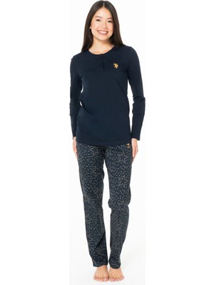 U.s. Polo Assn. 20161 Kadın Lacıvert Yuvarlak Yaka Uzun Kollu Pijama Takımı