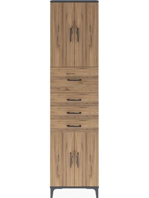 Arges Dolap 3 Raflı 4 Çekmeceli 4 Kapaklı 60X30X243 Antrasit-Çam