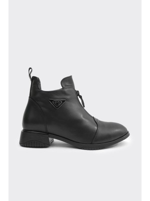 Hakiki Deri Önden Fermuarlı Kadın Bot