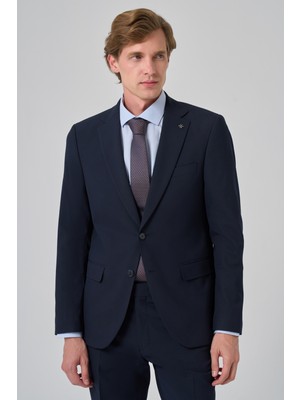  Erkek Lacivert Slim Fit Mono Yaka Yelekli Takım Elbise