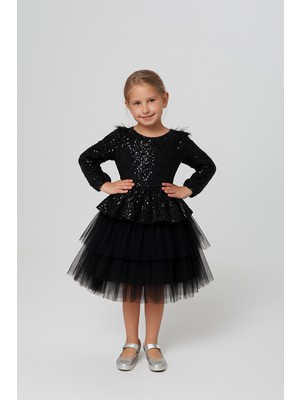 Kız Çocuk Payetli Tül Katlı Abiye Elbise Özel Gün ve Doğum Günü