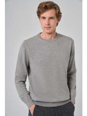  Erkek Gri Basic Bisiklet Yaka Dynamic Fit Rahat Kesim Triko