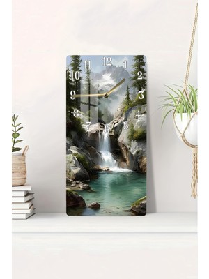 Doğa Manzaralı Şelale Temalı Temperli Cam Tablo Saat – 30×60 Cm– Uv Baskı– CUSD141