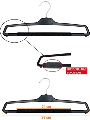 Pantolon Askısı, Süngerli Pantolon Askısı Siyah, 20 Adet