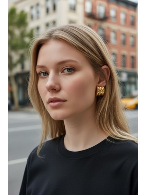 Soléne Culpa Altın Kaplama Tasarım Çelik Küpe