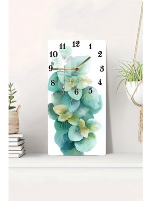 Yeşil Yaprak Desenli Temperli Cam Tablo Saat – 30×60 cm Hd Uv Baskı– CUSD213