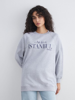 Lc Waikiki Yeni Sezon Istanbul Baskılı Oversize Kadın Sweatshirt Tunik