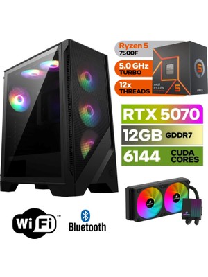 Şafak-Gaming Pc Ddr5-Rtx 5070 12GB -Ryzen 5 7500F – 64 GB Ddr5 Ram –  1 Tb M.2 SSD 5000 4000 – 240MM Sıvı Sogutma -Windows 11 Pro