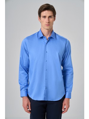  Erkek Mavi Dynamic Fit Sert Yaka Gömlek